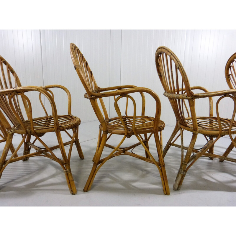 Suite de 5 chaises de jardin vintage en rotin - 1960