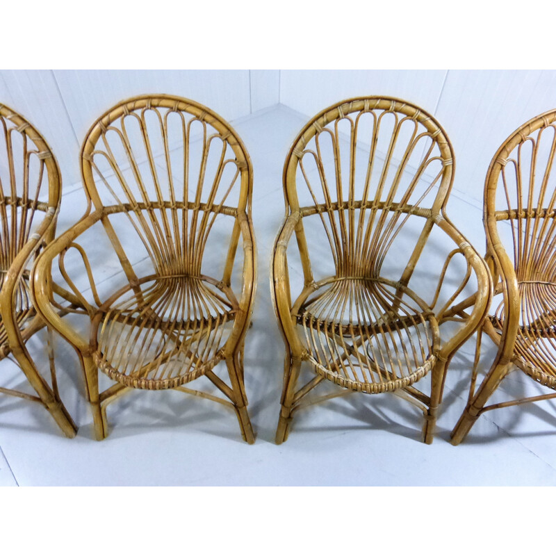 Set of 5 vintage Rattan garden chairs - 1960s