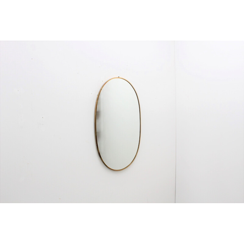 Vintage large oval mirror in brass - 1950s