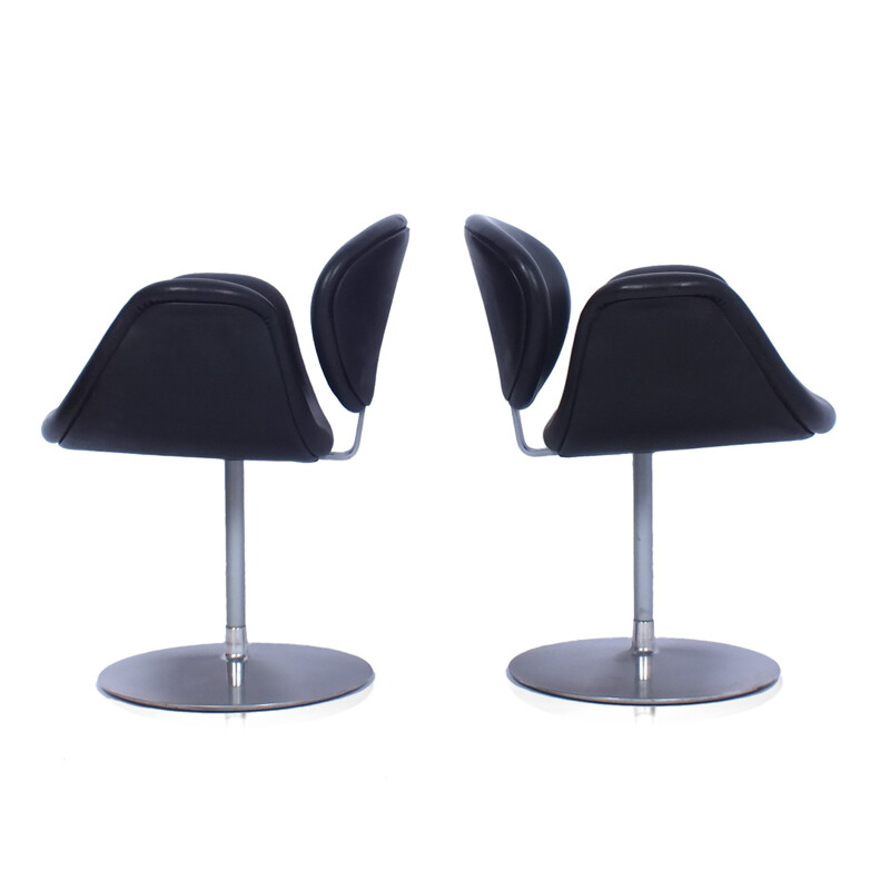 Suite de 2 chaises Tulip en cuir noir par Pierre Paulin pour Artifort - 1960