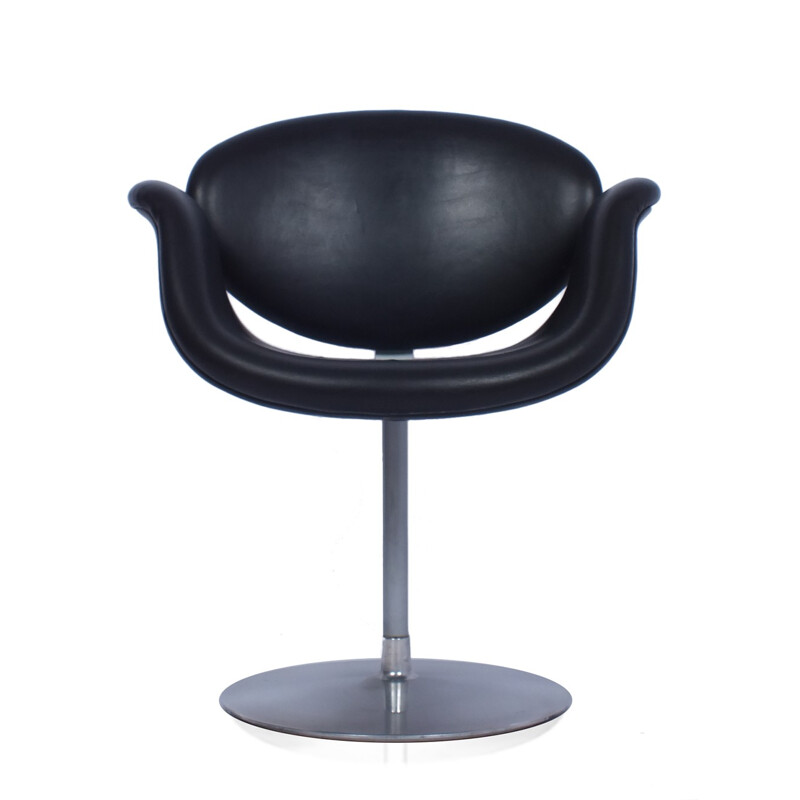 Set of 2 black leather Tulip chairs by Pierre Paulin for Artifort - 1960s