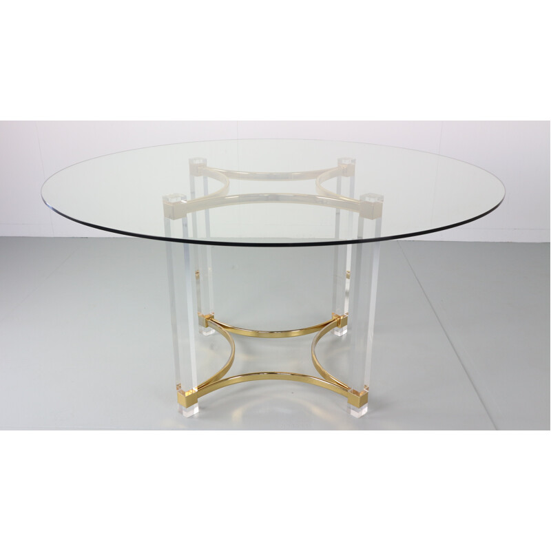 Vintage Brass and Glass Dining Table by Alessandro Albrizzi - 1970s