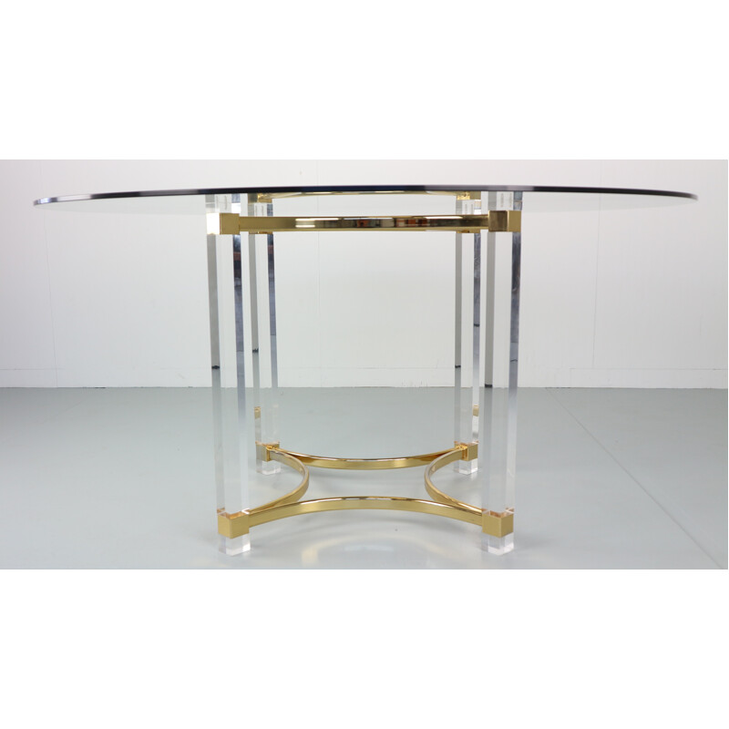 Vintage Brass and Glass Dining Table by Alessandro Albrizzi - 1970s