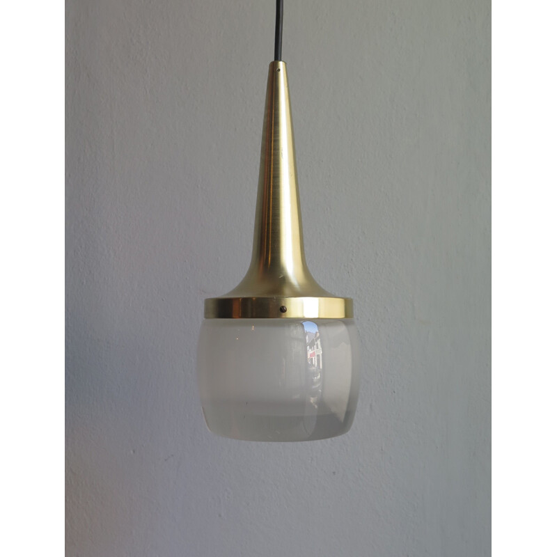 Vintage Limburg golden and art glass pendant lamp - 1970s