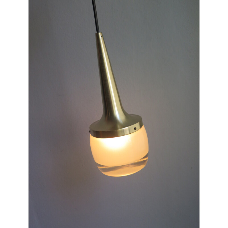 Vintage Limburg golden and art glass pendant lamp - 1970s