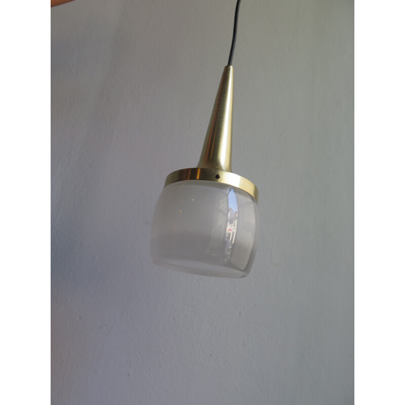 Vintage Limburg golden and art glass pendant lamp - 1970s