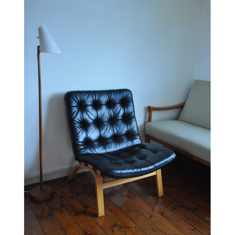 Danish Vintage black leather lounge chair - 1970s