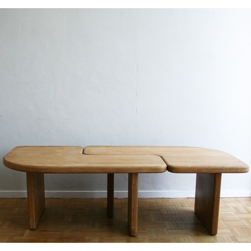 Duo of 2 vintage coffee tables in solid elm - 1970s