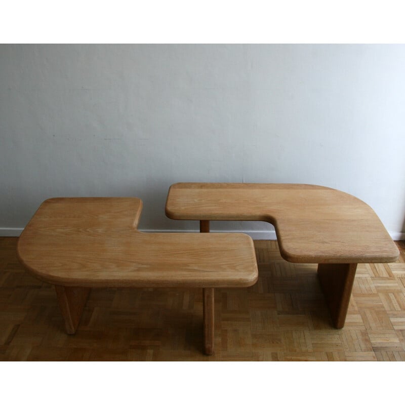 Duo de 2 tables basses vintage en orme massif - 1970