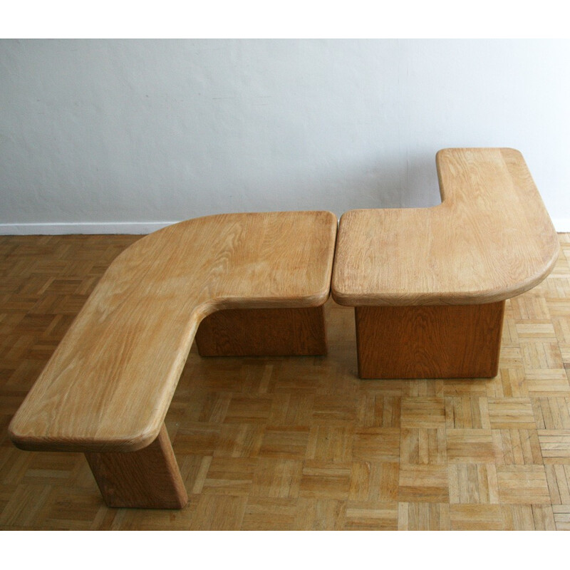 Duo de 2 tables basses vintage en orme massif - 1970