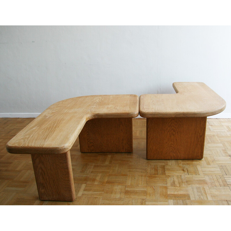 Duo of 2 vintage coffee tables in solid elm - 1970s