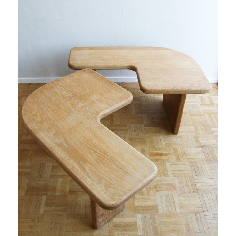 Duo de 2 tables basses vintage en orme massif - 1970