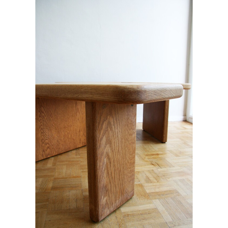 Duo of 2 vintage coffee tables in solid elm - 1970s