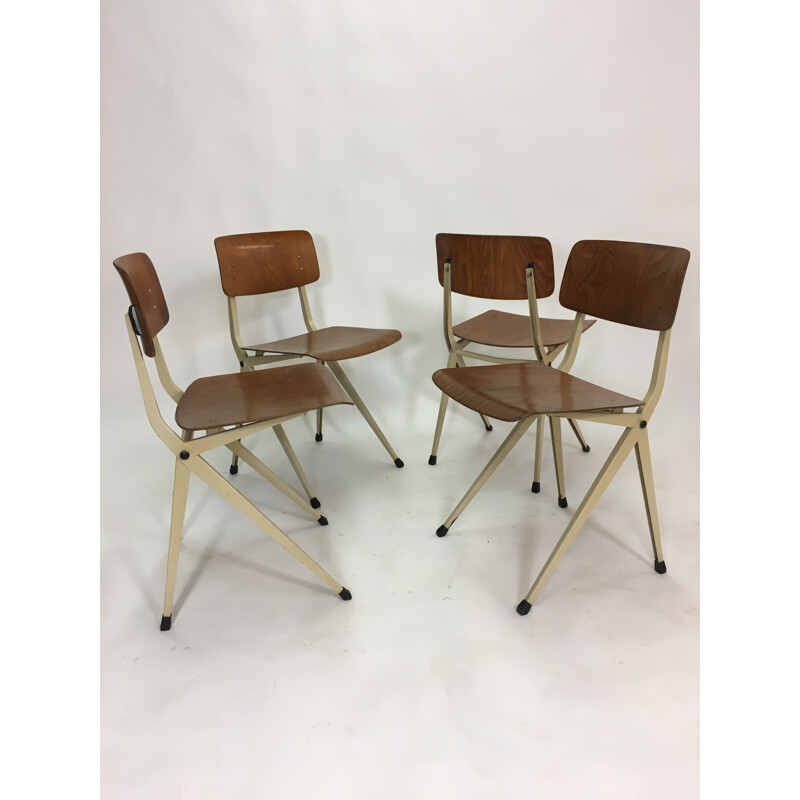 Set of 4 Industrial chairs in Steel & Wood by Marko - 1960s
