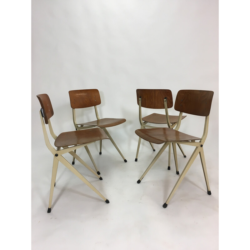 Set of 4 Industrial chairs in Steel & Wood by Marko - 1960s