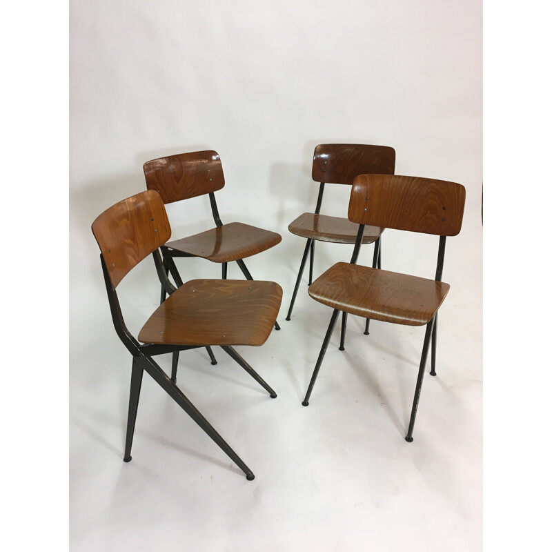 Set of 4 vintage Industrial Steel & Wood Chairs from Marko - 1960s