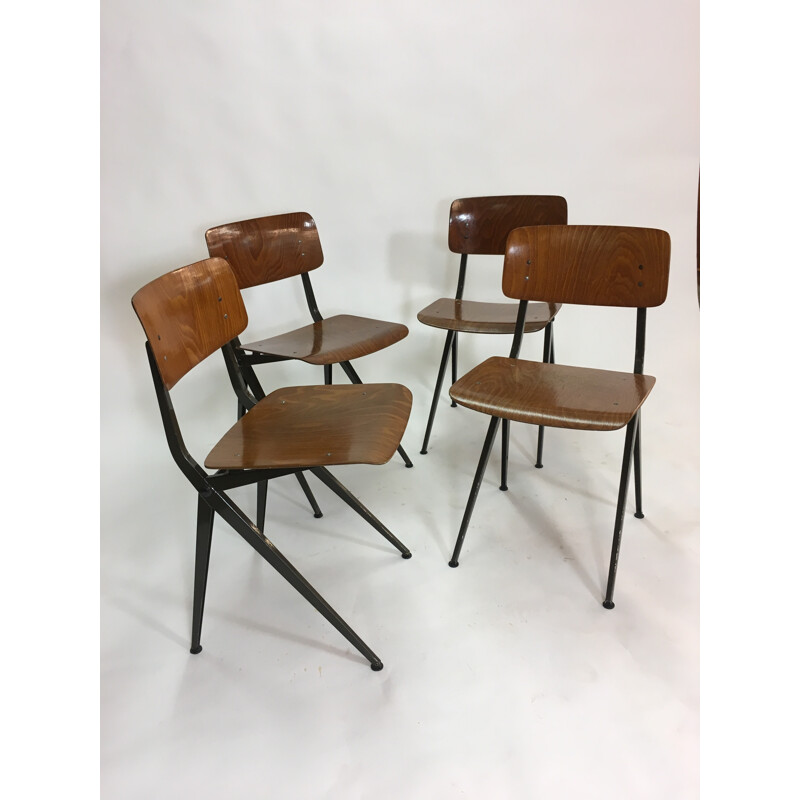 Set of 4 vintage Industrial Steel & Wood Chairs from Marko - 1960s