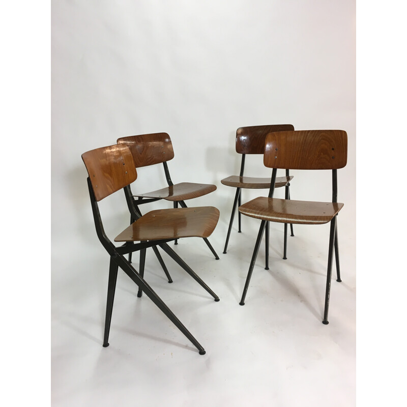 Set of 4 vintage Industrial Steel & Wood Chairs from Marko - 1960s