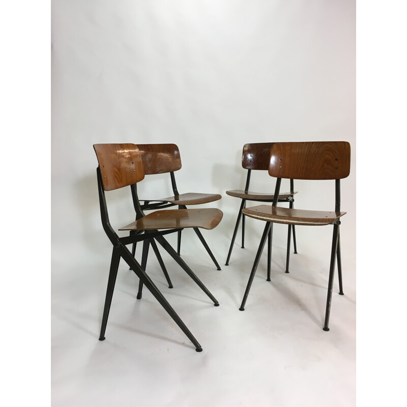 Set of 4 vintage Industrial Steel & Wood Chairs from Marko - 1960s