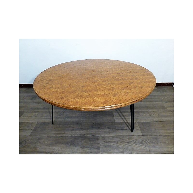 Grande table basse vintage en bambou - 1970