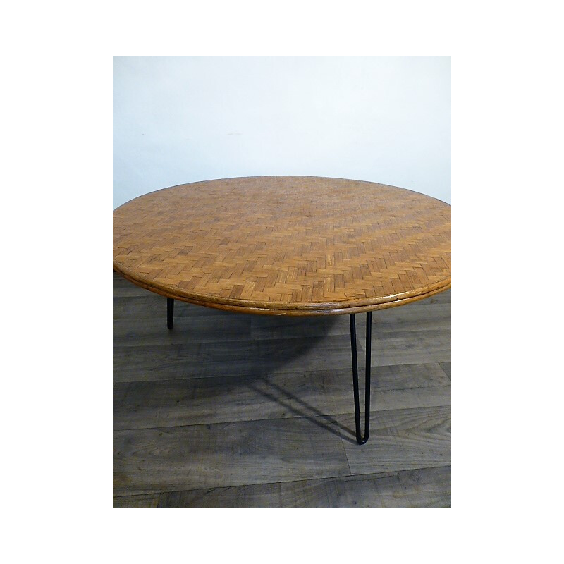 Grande table basse vintage en bambou - 1970