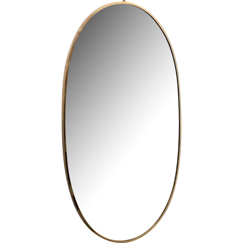 Vintage large oval mirror in brass - 1950s