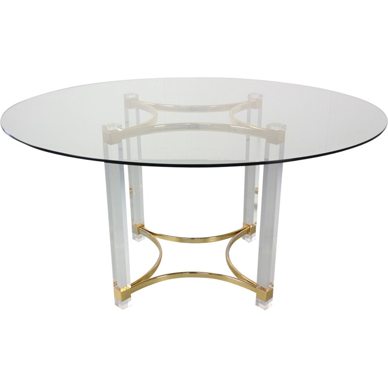 Vintage Brass and Glass Dining Table by Alessandro Albrizzi - 1970s