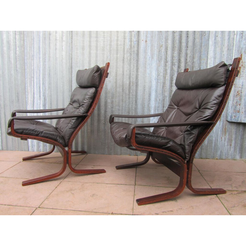 Paire de fauteuils lounge en cuir et bois, Ingmar RELLING- 1960