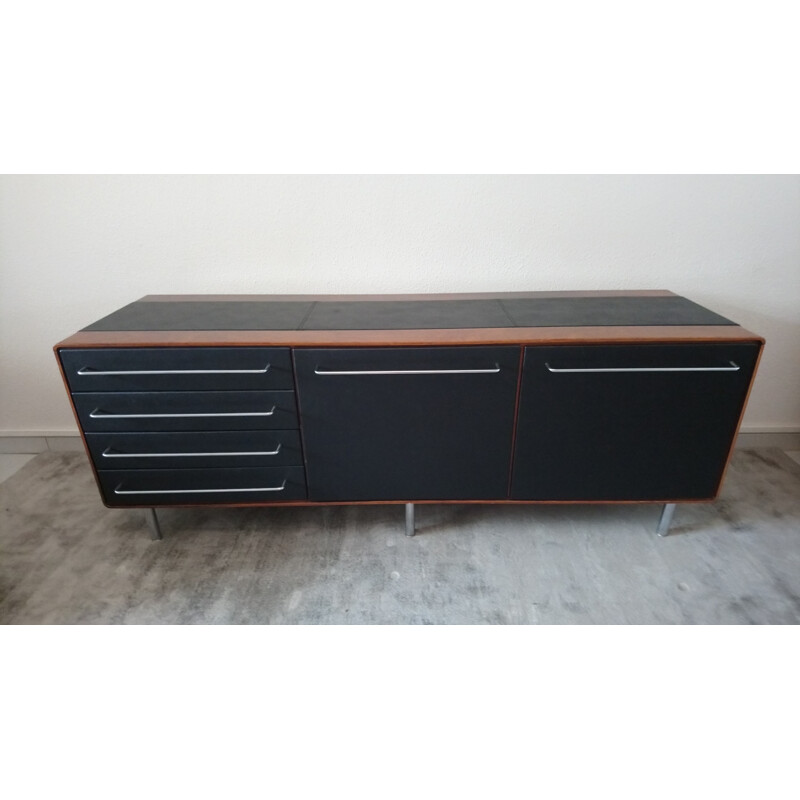 Vintage wooden and leatherette sideboard - 1960s