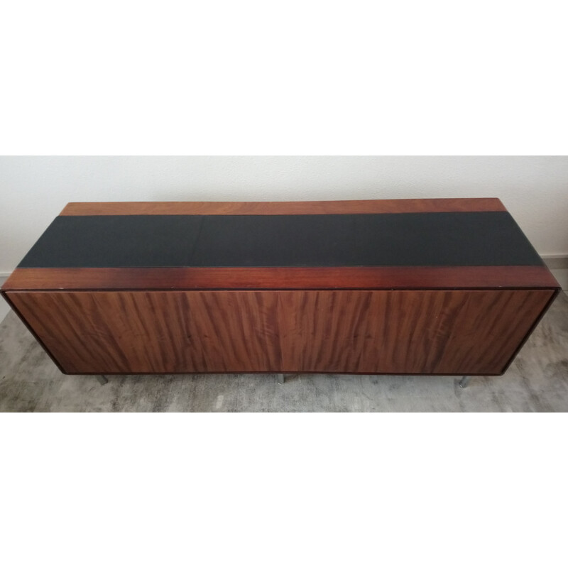 Vintage wooden and leatherette sideboard - 1960s