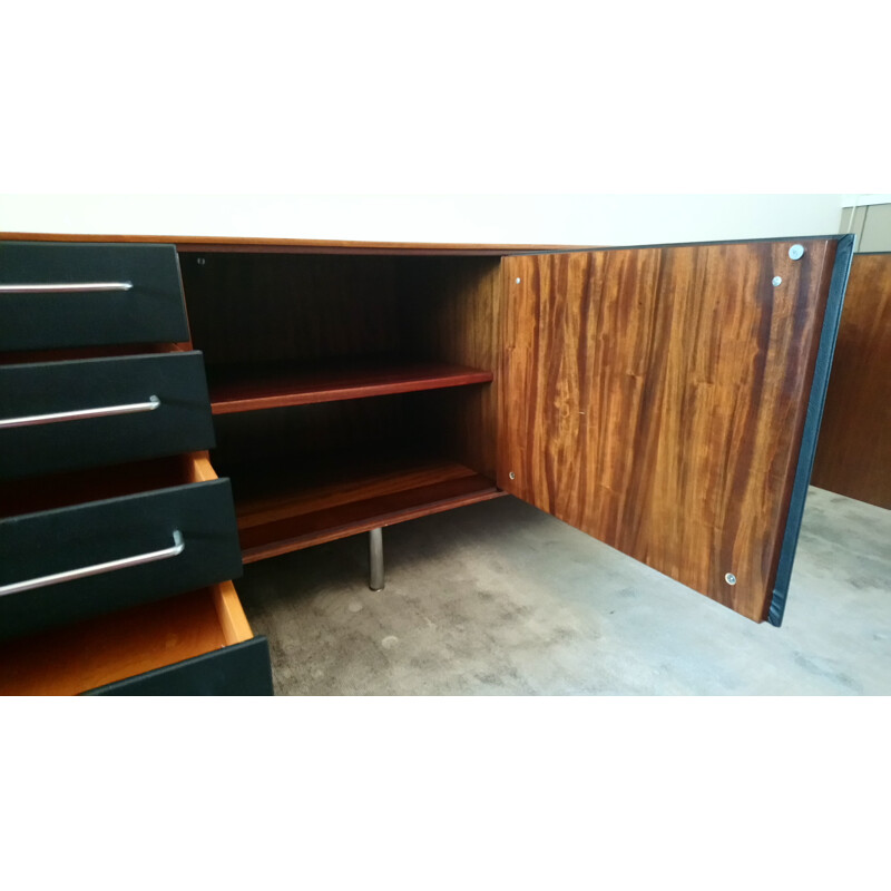 Vintage wooden and leatherette sideboard - 1960s