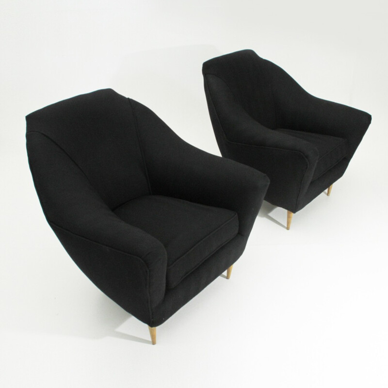 Suite de 2 fauteuils vintage noirs italiens - 1950