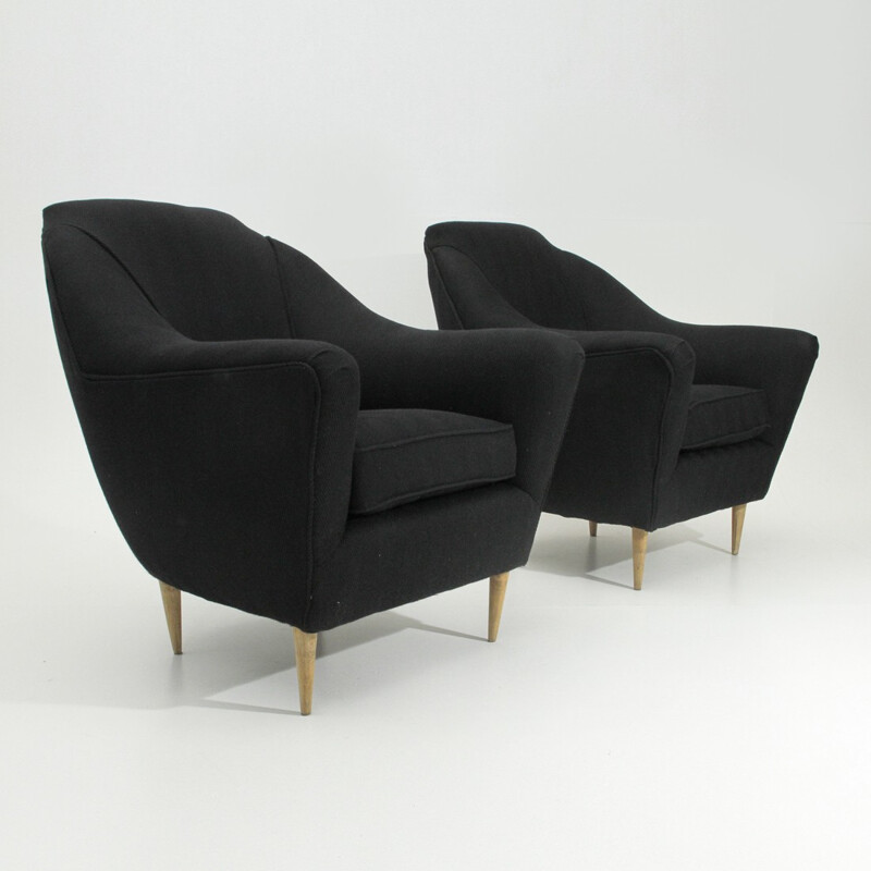 Set of 2 vintage Italian black Armchairs - 1950s