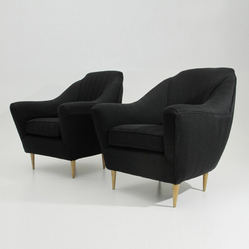 Set of 2 vintage Italian black Armchairs - 1950s