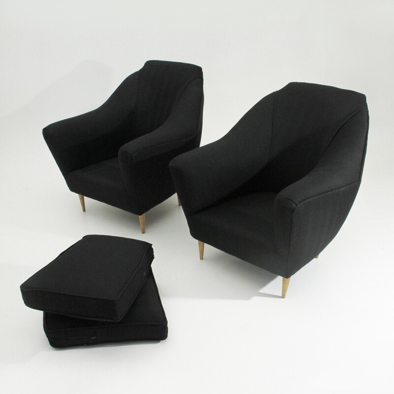 Suite de 2 fauteuils vintage noirs italiens - 1950