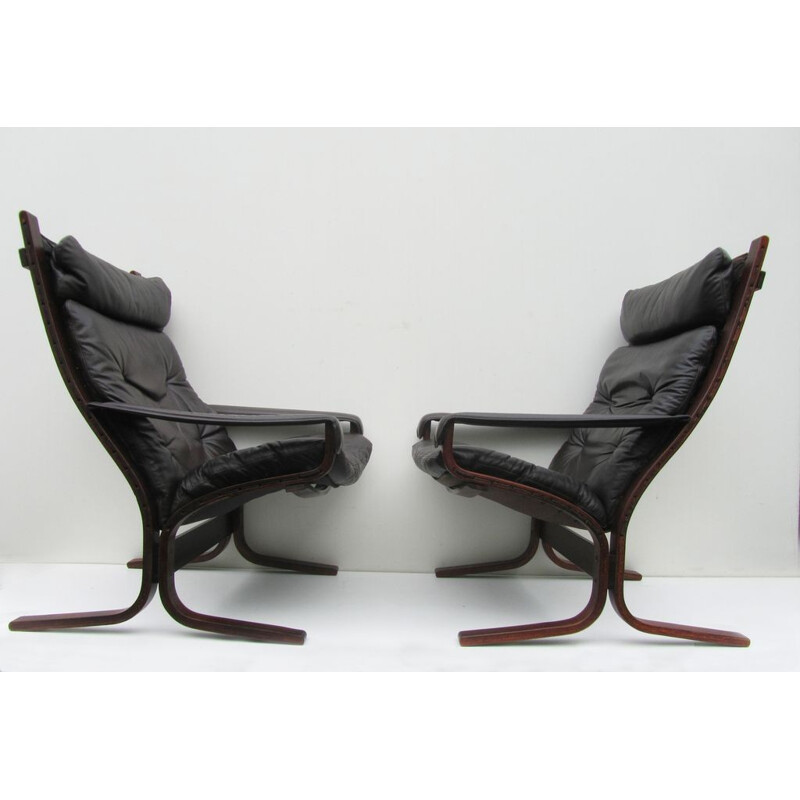 Paire de fauteuils lounge en cuir et bois, Ingmar RELLING- 1960