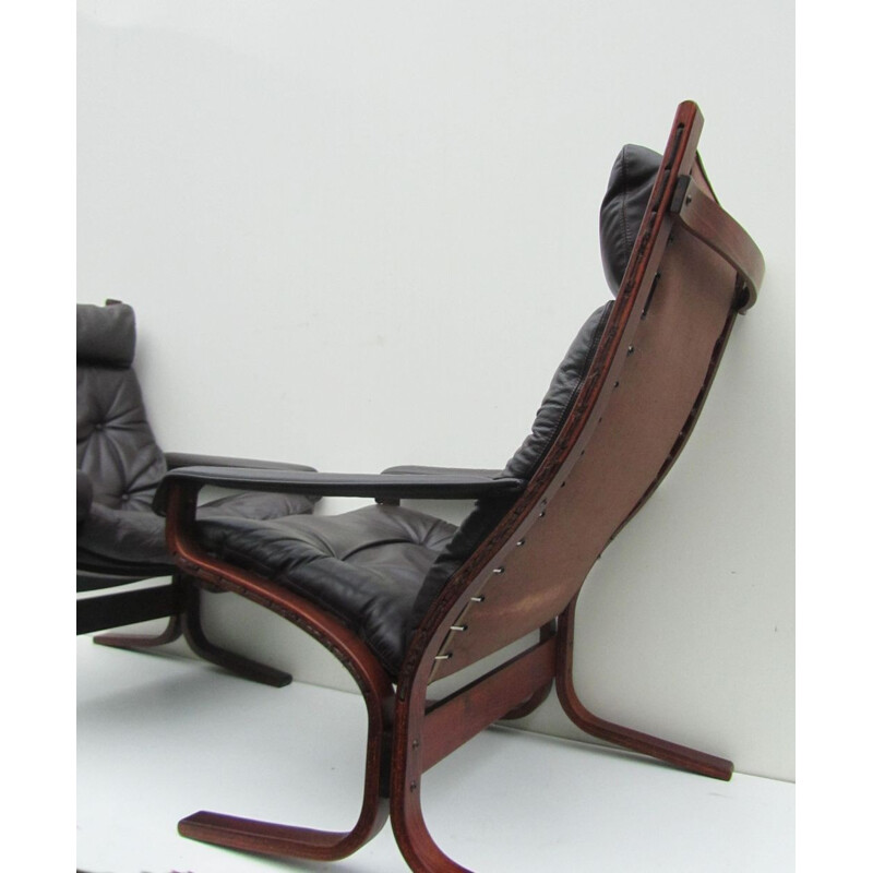 Pair of lounge chairs in  leather and wood, Ingmar RELLING - 1960s