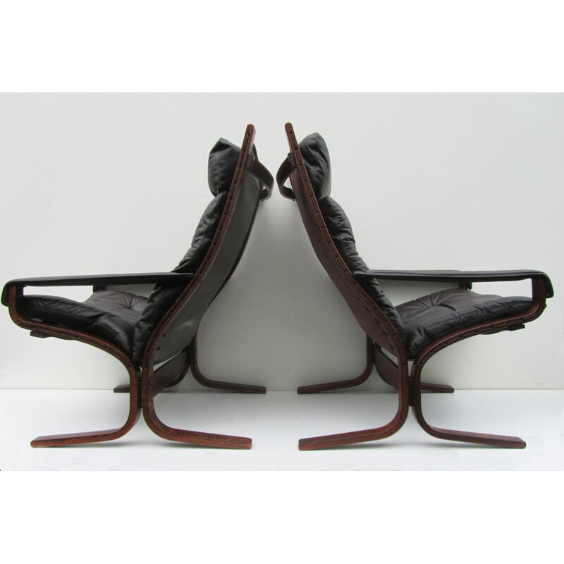 Pair of lounge chairs in  leather and wood, Ingmar RELLING - 1960s
