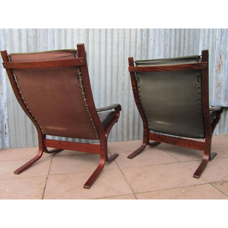 Pair of lounge chairs in  leather and wood, Ingmar RELLING - 1960s