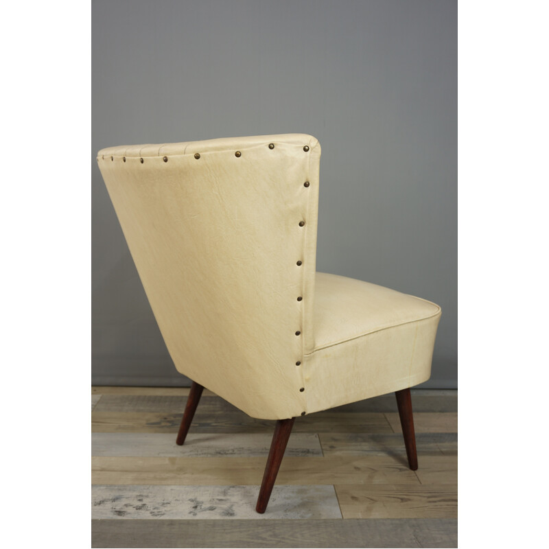 Vintage cocktail armchair in beige leather - 1950s