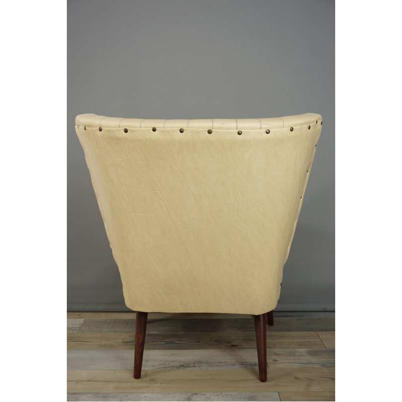 Vintage cocktail armchair in beige leather - 1950s