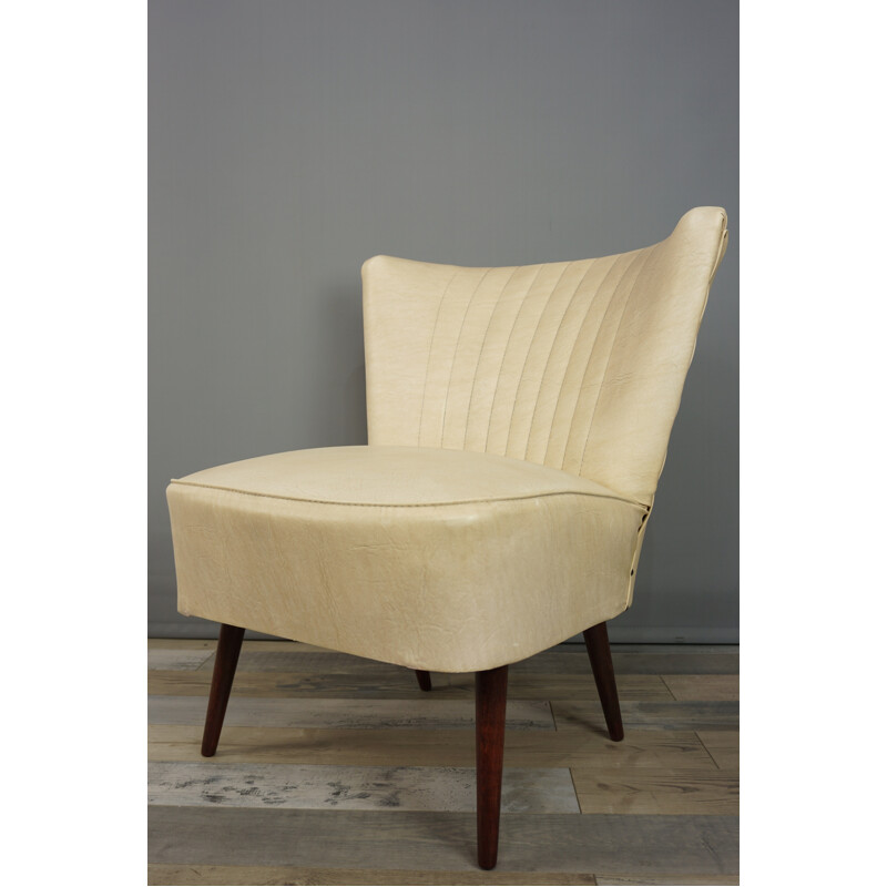 Vintage cocktail armchair in beige leather - 1950s