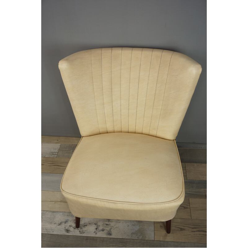 Vintage cocktail armchair in beige leather - 1950s