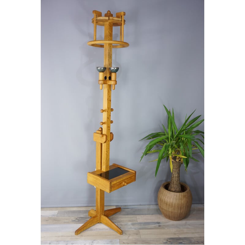 Vintage oak floor lamp by Guillerme and Chambron - 1950s