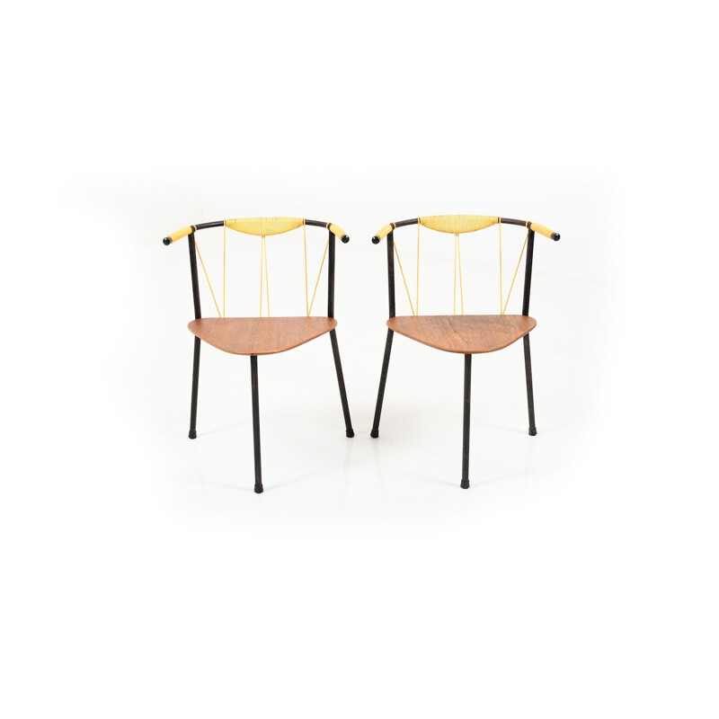 Danish Vintage Pair of Chairs in Teak and Metal - 1950s