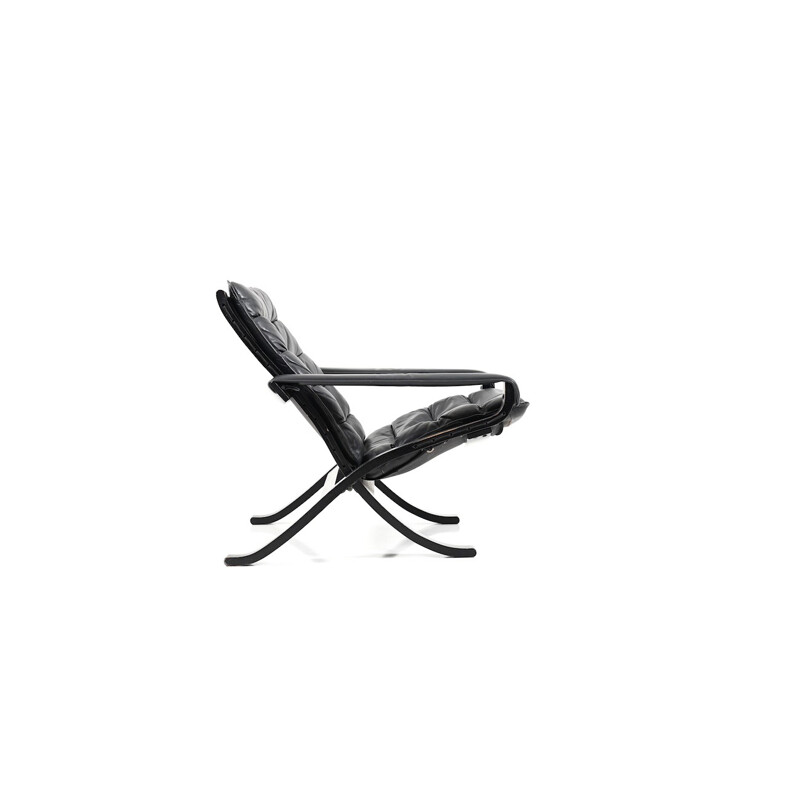 Flex Safari armchair in black Leather by Ingmar Relling for Westnofa Norway - 1960s