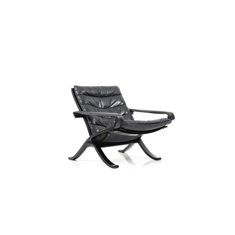 Flex Safari armchair in black Leather by Ingmar Relling for Westnofa Norway - 1960s