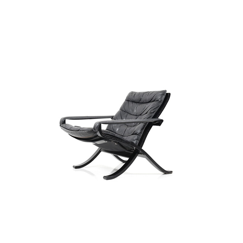 Flex Safari armchair in black Leather by Ingmar Relling for Westnofa Norway - 1960s