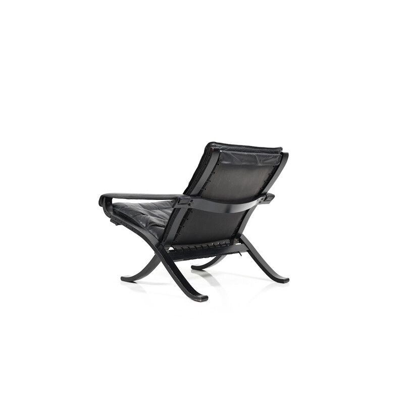 Flex Safari armchair in black Leather by Ingmar Relling for Westnofa Norway - 1960s