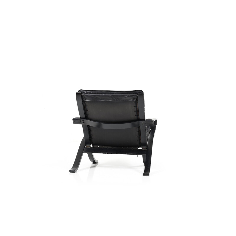 Flex Safari armchair in black Leather by Ingmar Relling for Westnofa Norway - 1960s